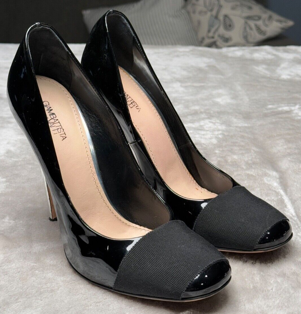 Giambattista Valli Vernice Black Silver Leather Pumps Womens EU 40.5 US Size 9.5